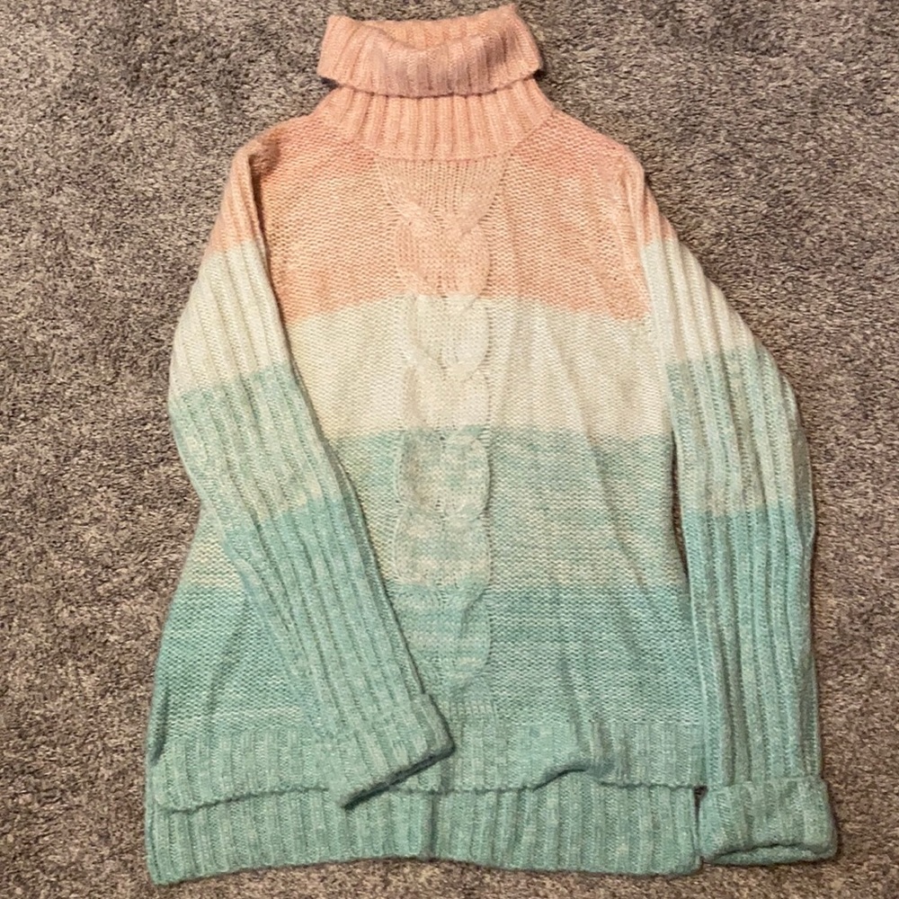 Pink, white, and blue chunky sweater